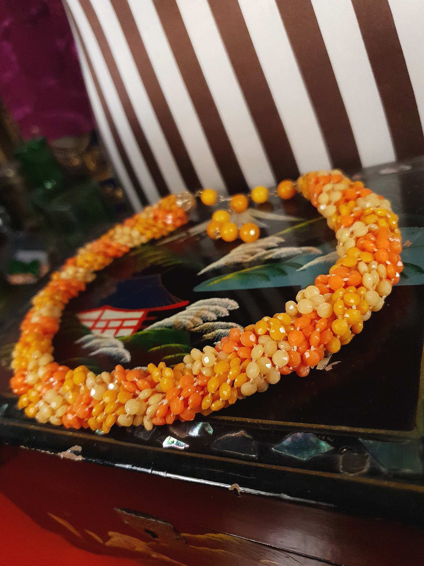 Vintage 1960s Orange Bead Necklace Choker Retro Hong Kong Signed