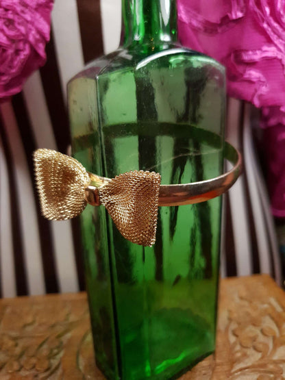 Vintage 1970s Bow Bracelet Bangle Gold Tone Retro