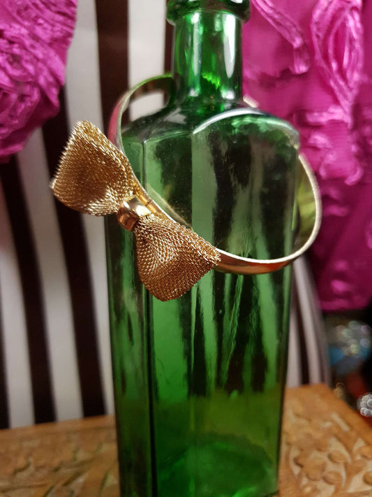 Vintage 1970s Bow Bracelet Bangle Gold Tone Retro