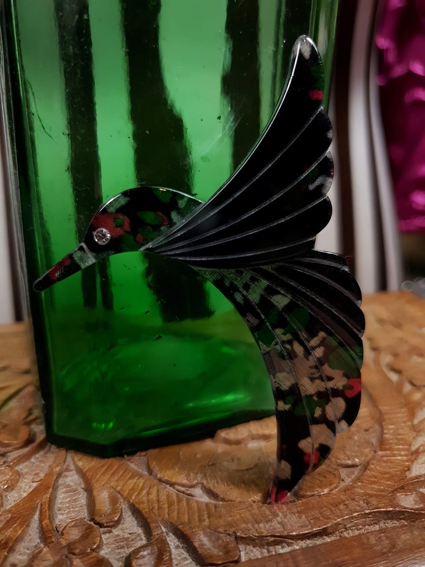 Vintage 1970s Hummingbird Brooch Lucite Flying Bird - Rare