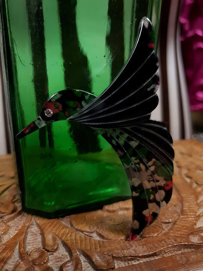 Vintage 1970s Hummingbird Brooch Lucite Flying Bird - Rare