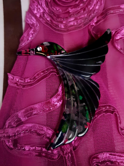 Vintage 1970s Hummingbird Brooch Lucite Flying Bird - Rare