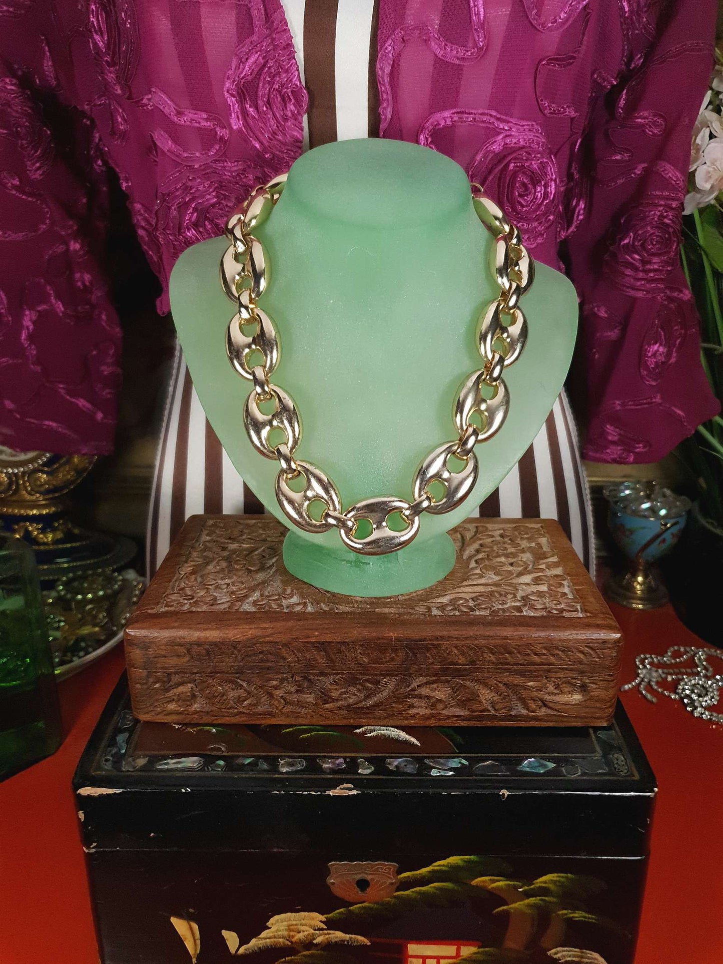 Vintage 1970s Chunky Chain Necklace Choker 16"-18" Modernist Gold Tone Retro