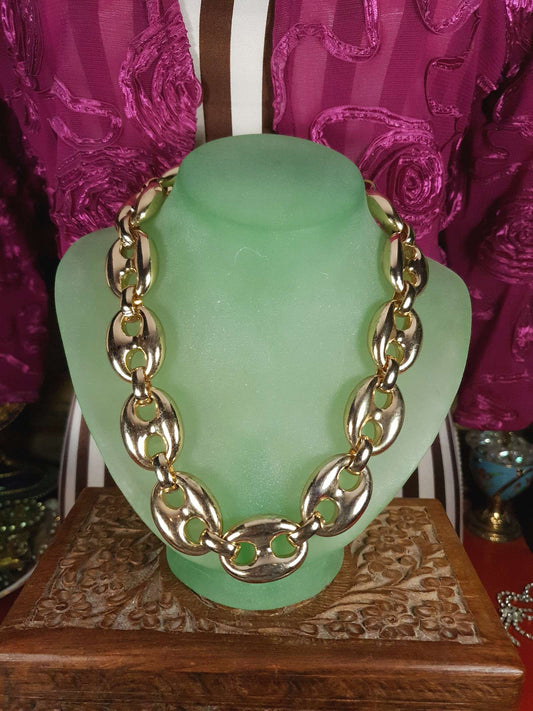 Vintage 1970s Chunky Chain Necklace Choker 16"-18" Modernist Gold Tone Retro