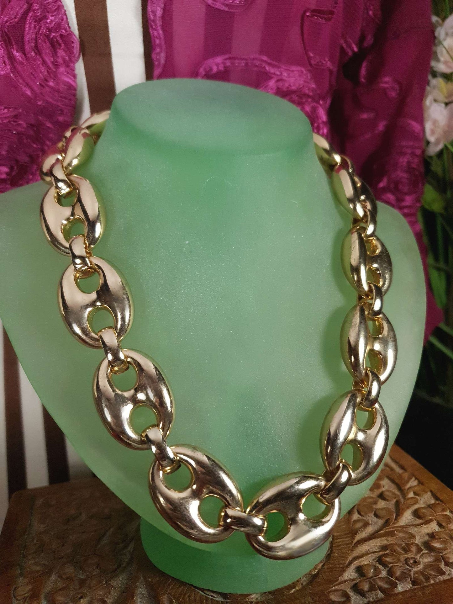 Vintage 1970s Chunky Chain Necklace Choker 16"-18" Modernist Gold Tone Retro