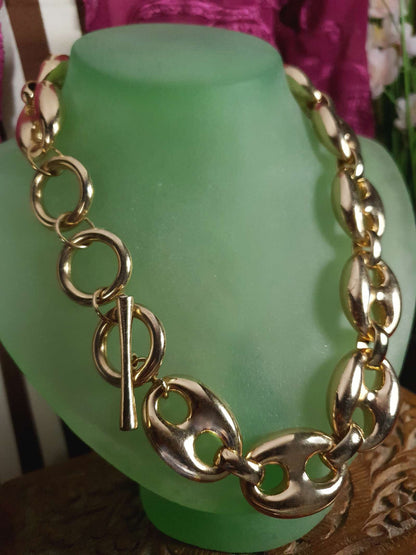 Vintage 1970s Chunky Chain Necklace Choker 16"-18" Modernist Gold Tone Retro