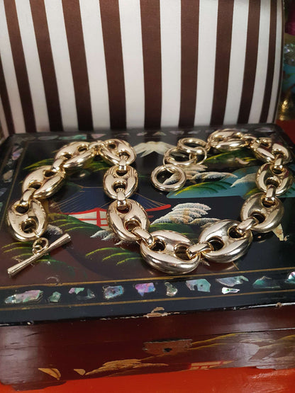Vintage 1970s Chunky Chain Necklace Choker 16"-18" Modernist Gold Tone Retro