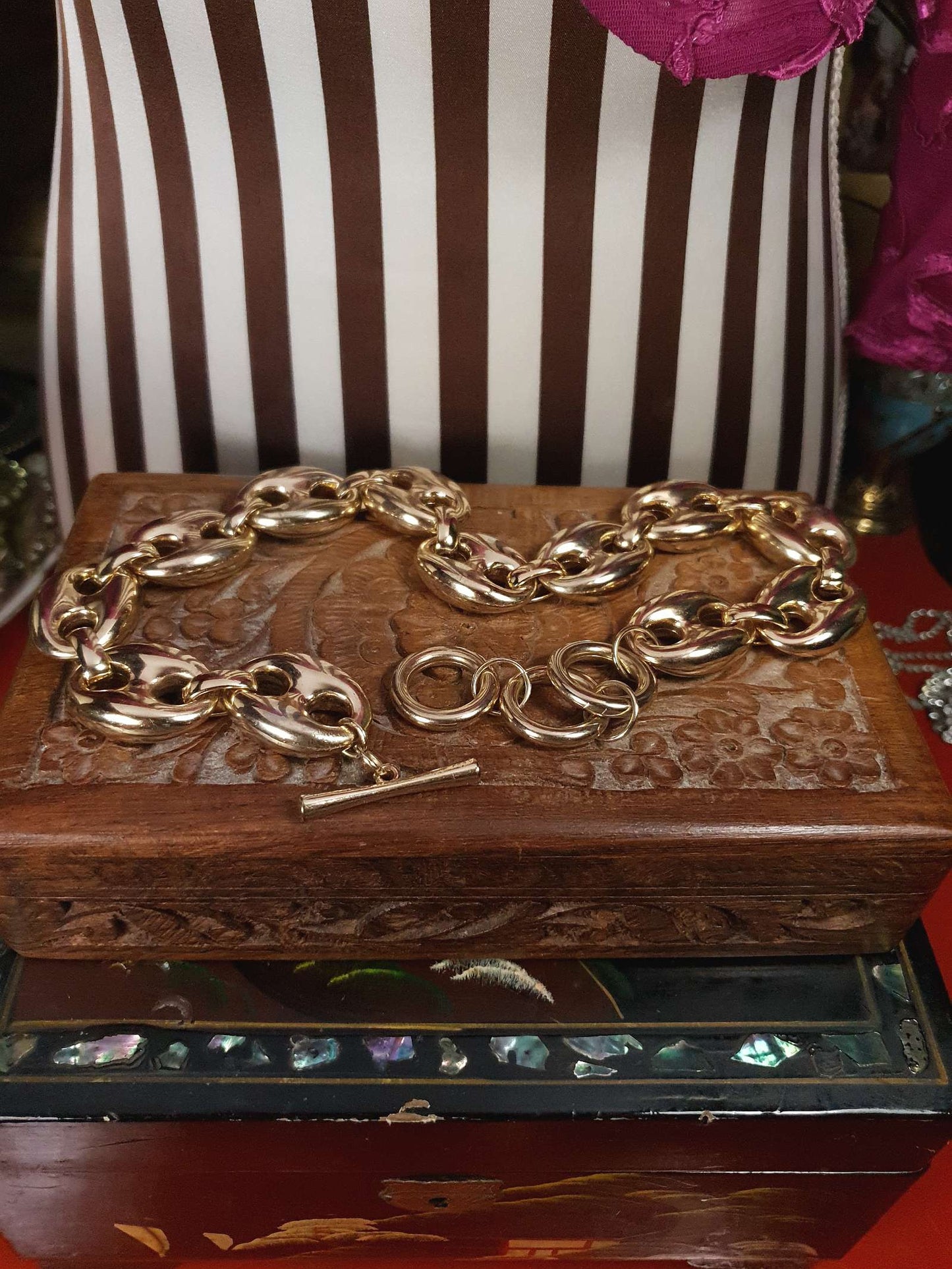 Vintage 1970s Chunky Chain Necklace Choker 16"-18" Modernist Gold Tone Retro