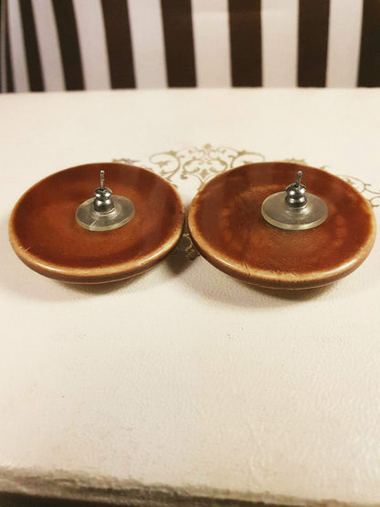 Vintage 1970s Circle Rope Earrings Round Retro Resin Crackle Glaze