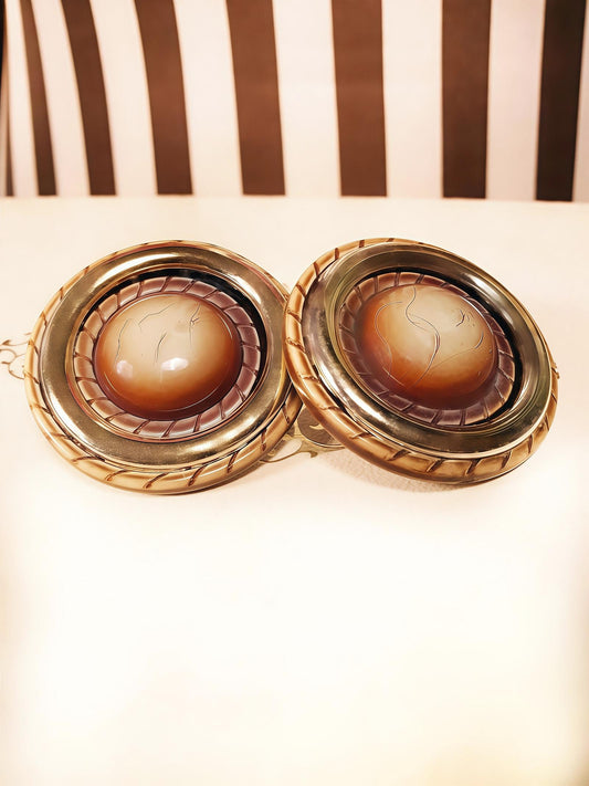 Vintage 1970s Circle Rope Earrings Round Retro Resin Crackle Glaze