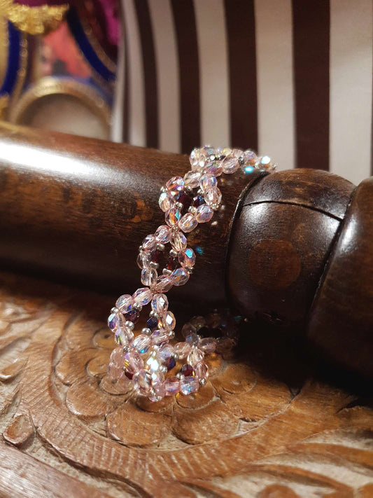 Vintage 1970s Aurora Borealis Crystal Bracelet Boho Bohemian AB