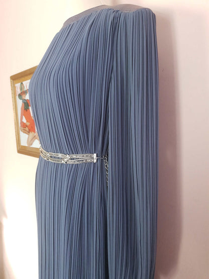 Vintage Grey Pleat Dress Parigi 1970s Chiffon Evening Party - Size 12 Midi