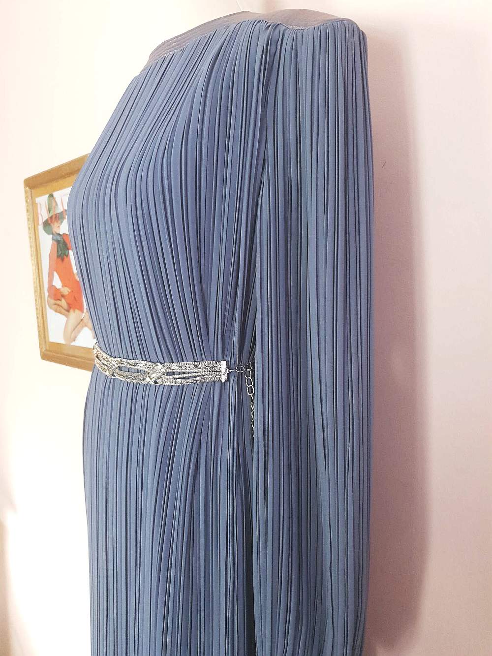 Vintage 1970s Grey Pleat Dress Parigi Chiffon Evening Party - Size 12 Midi