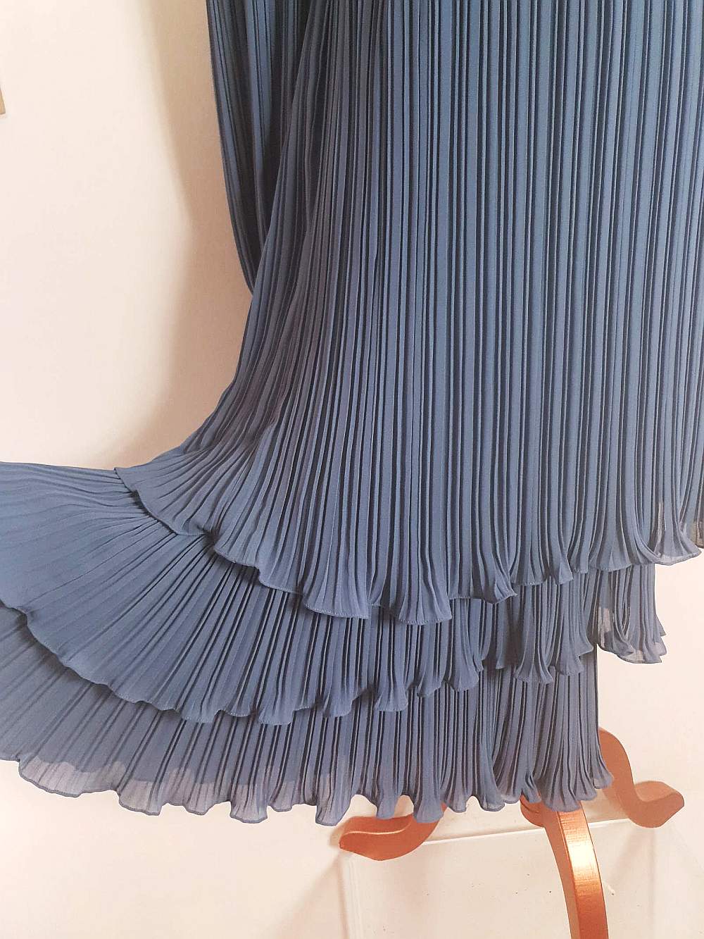 Vintage 1970s Grey Pleat Dress Parigi Chiffon Evening Party - Size 12 Midi