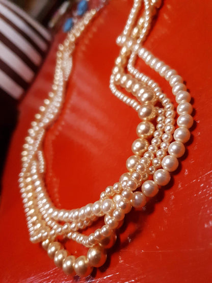 Vintage 1970s Faux Pearl Necklace 24" Peach Four Strand Pearls
