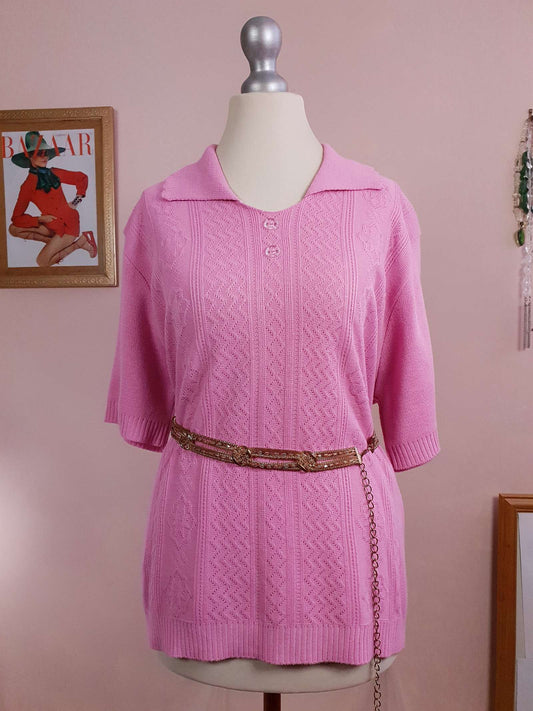 Vintage 1970s Marshmallow Pink Top Retro Oversize