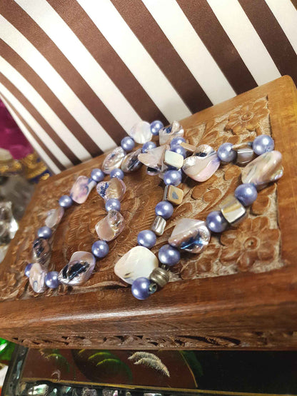 Vintage 1970s Abalone Shell Necklace 20" Purple Glass Pearl Boho