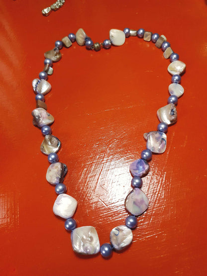 Vintage 1970s Abalone Shell Necklace 20" Purple Glass Pearl Boho