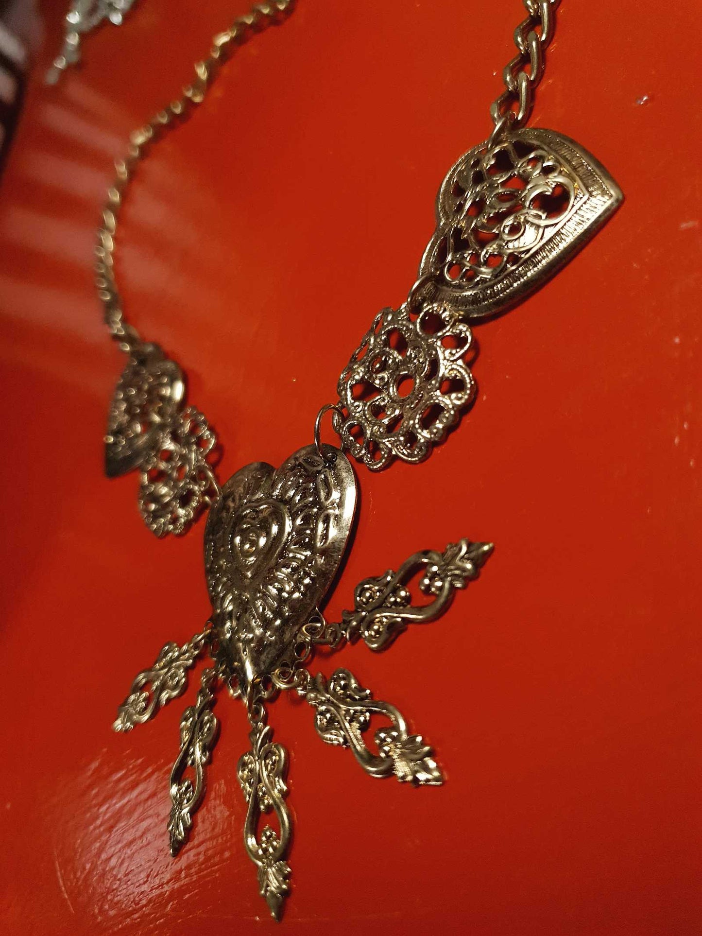 Vintage 1980s Filagree Heart Boho Necklace Bohemian Scrollwork