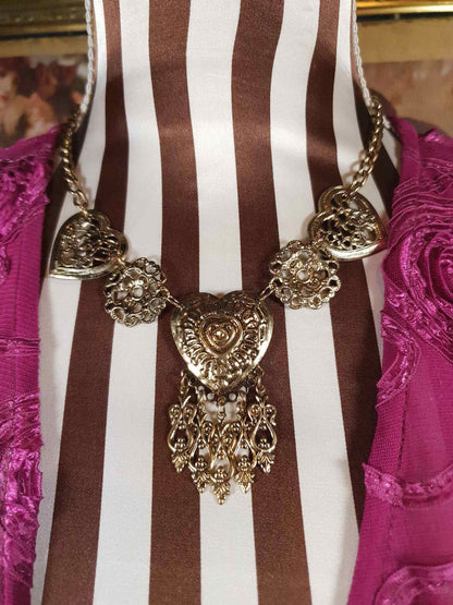 Vintage 1980s Filagree Heart Boho Necklace Bohemian Scrollwork
