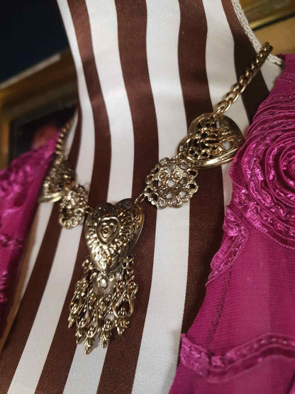 Vintage 1980s Filagree Heart Boho Necklace Bohemian Scrollwork