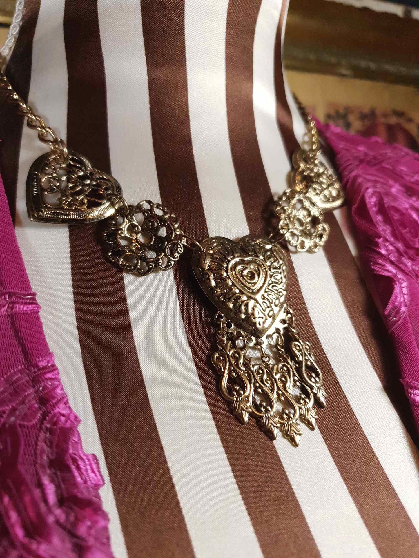 Vintage 1980s Filagree Heart Boho Necklace Bohemian Scrollwork