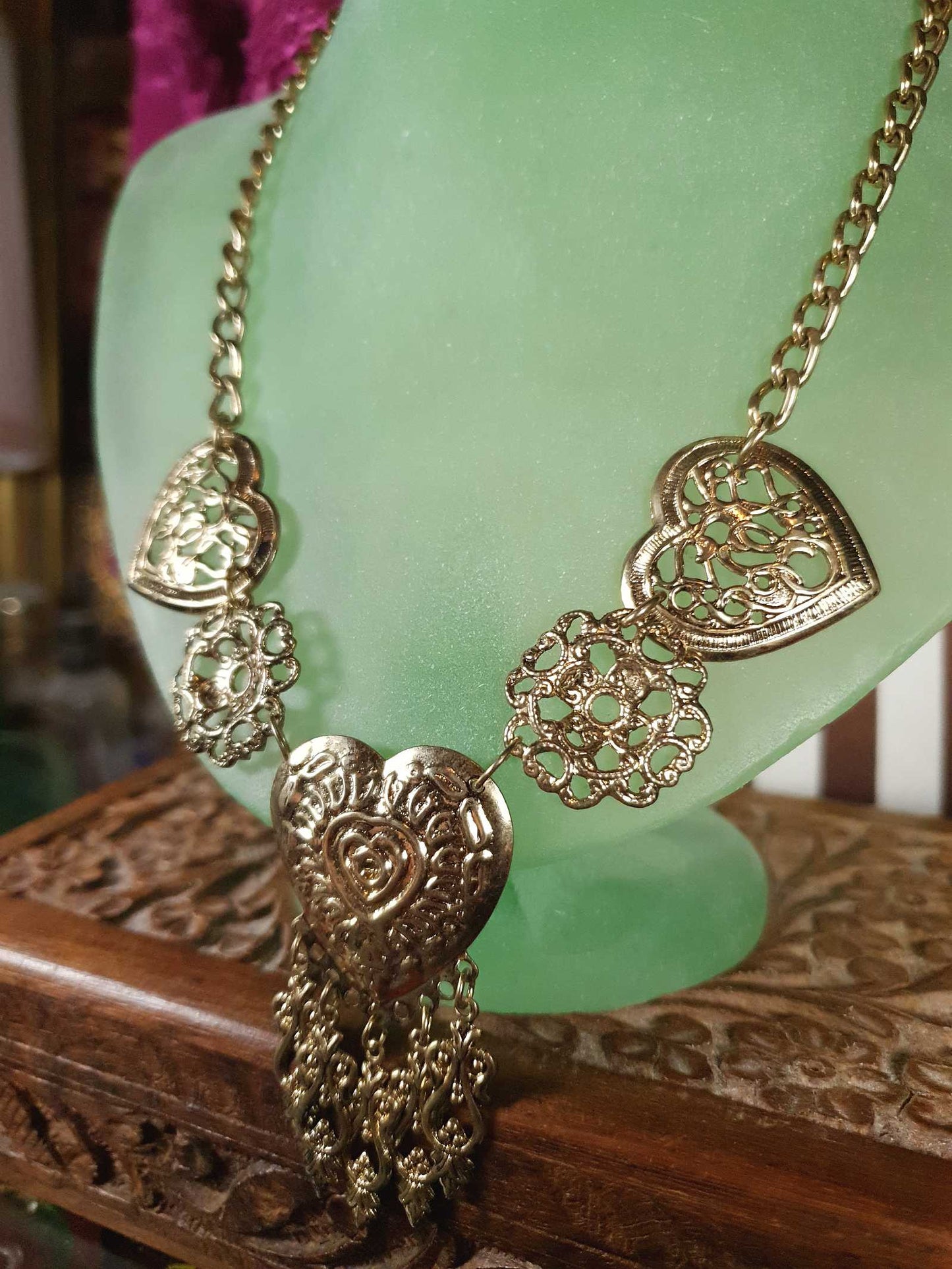 Vintage 1980s Filagree Heart Boho Necklace Bohemian Scrollwork