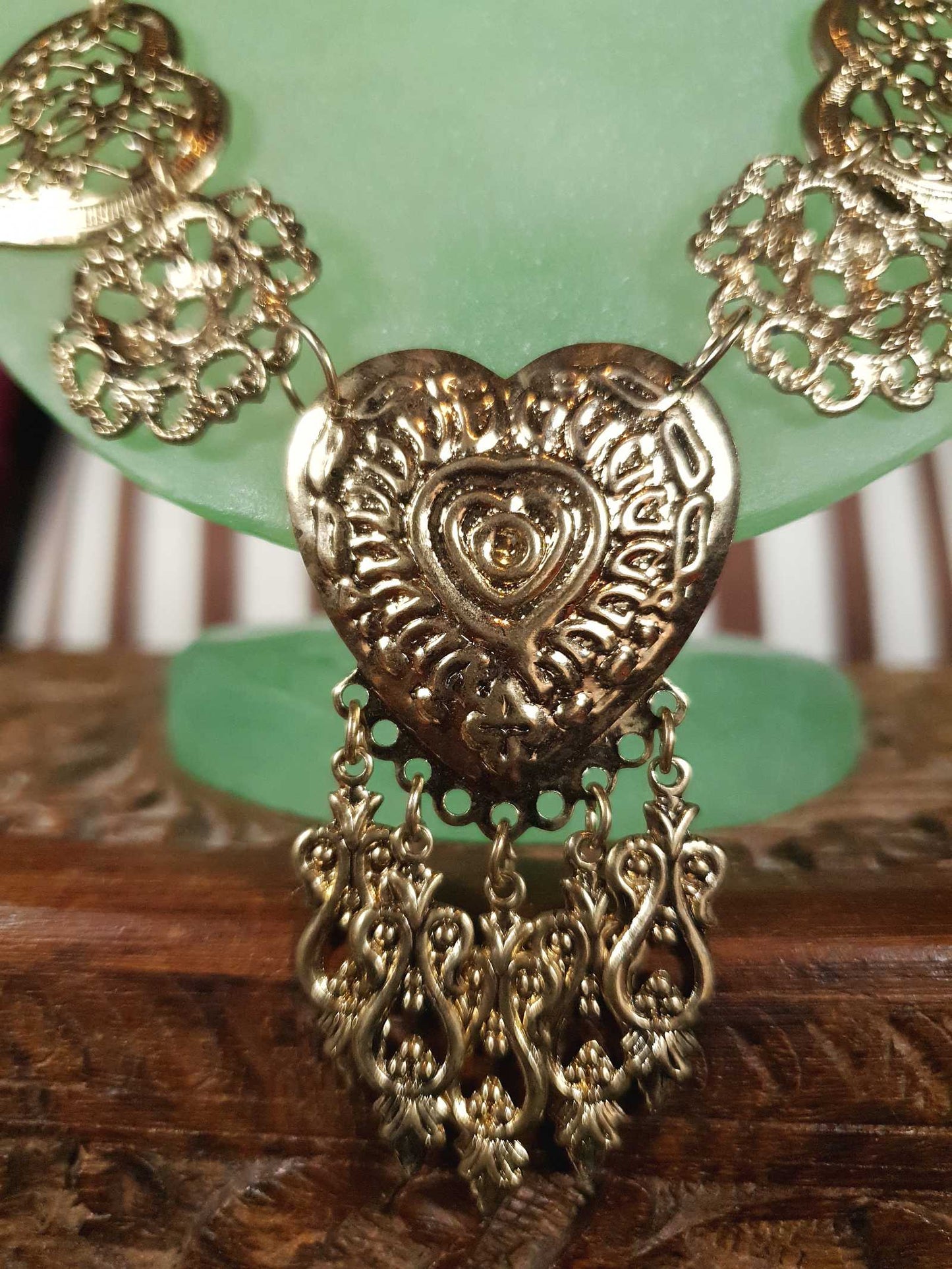 Vintage 1980s Filagree Heart Boho Necklace Bohemian Scrollwork