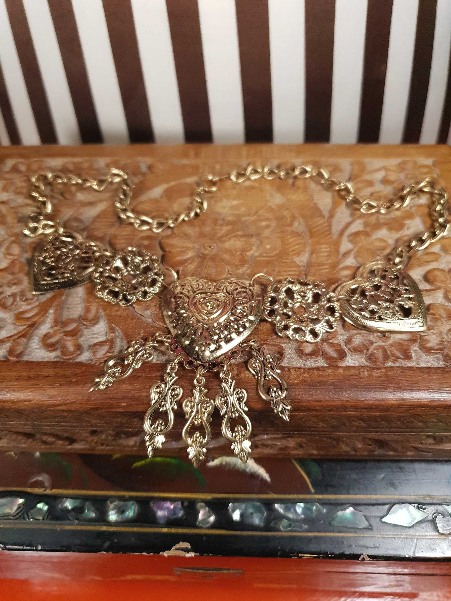 Vintage 1980s Filagree Heart Boho Necklace Bohemian Scrollwork