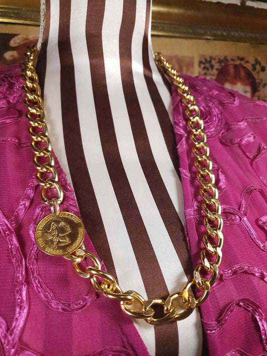 Vintage 1980s Chunky Gold Chain Necklace 28" George Washington Coin Retro