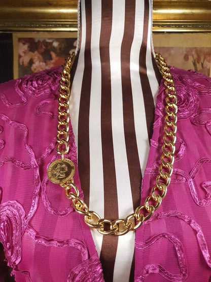 Vintage 1980s Chunky Gold Chain Necklace 28" George Washington Coin Retro