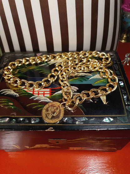 Vintage 1980s Chunky Gold Chain Necklace 28" George Washington Coin Retro