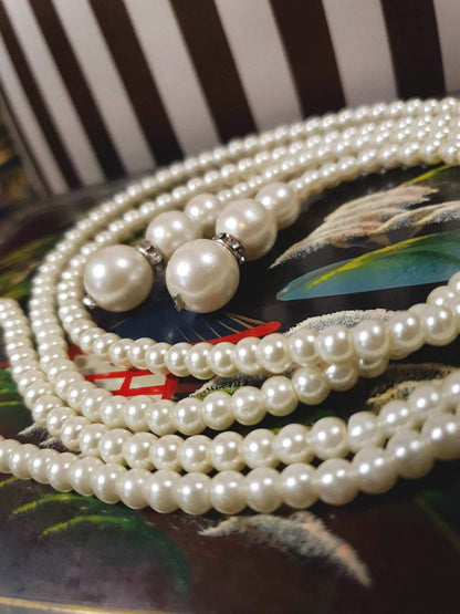 Vintage 1980s Faux Pearl Necklace Lariat 48" White Pearls