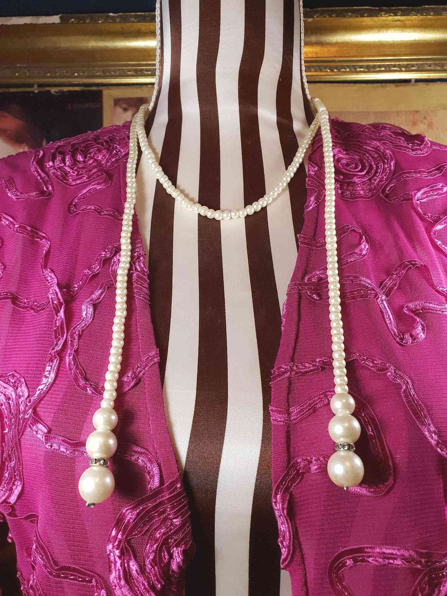 Vintage 1980s Faux Pearl Necklace Lariat 48" White Pearls