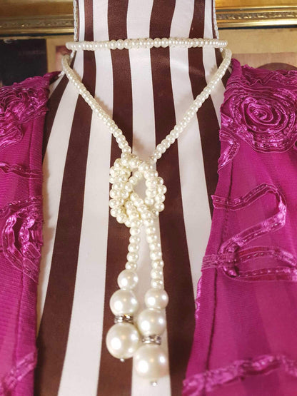 Vintage 1980s Faux Pearl Necklace Lariat 48" White Pearls