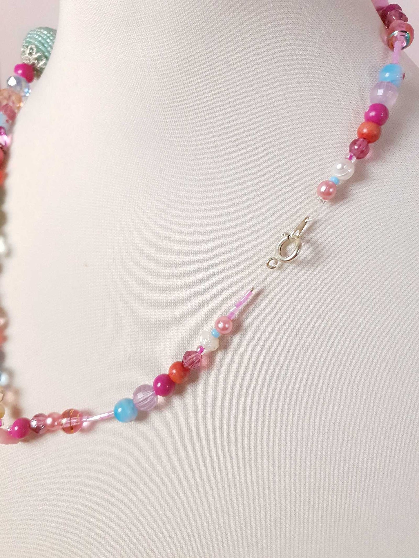 Vintage 1980s Millefiori Butterfly Necklace Pastel Blue Pink