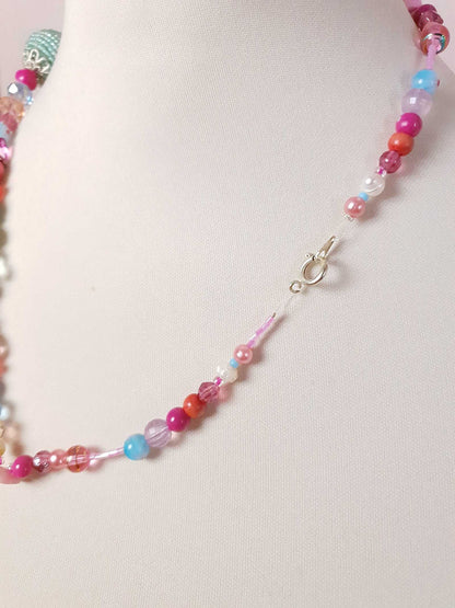 Vintage 1980s Millefiori Butterfly Necklace Pastel Blue Pink