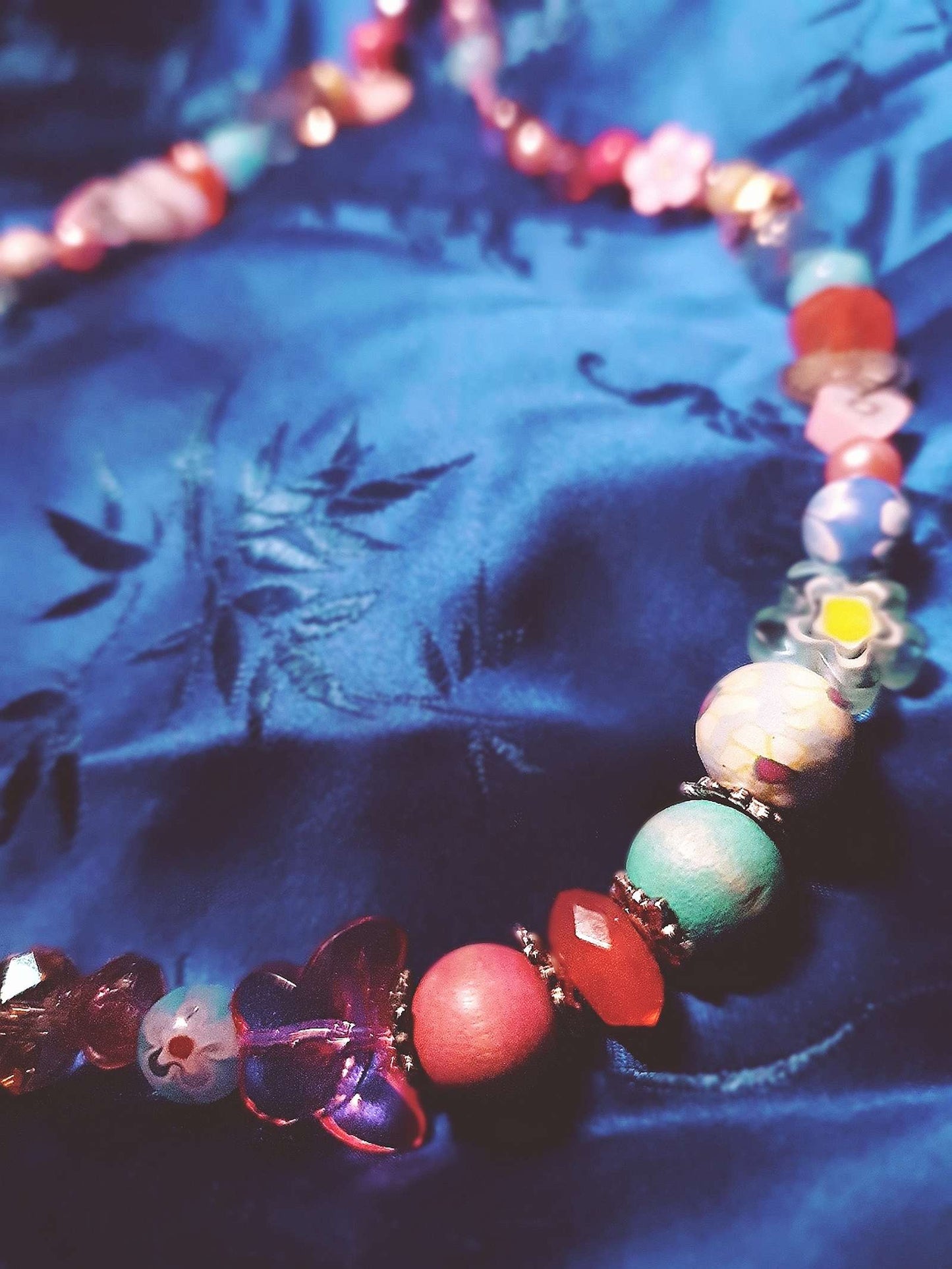 Vintage 1980s Millefiori Butterfly Necklace Pastel Blue Pink