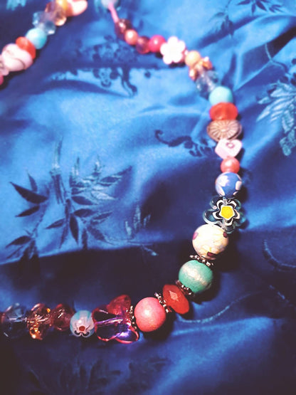 Vintage 1980s Millefiori Butterfly Necklace Pastel Blue Pink