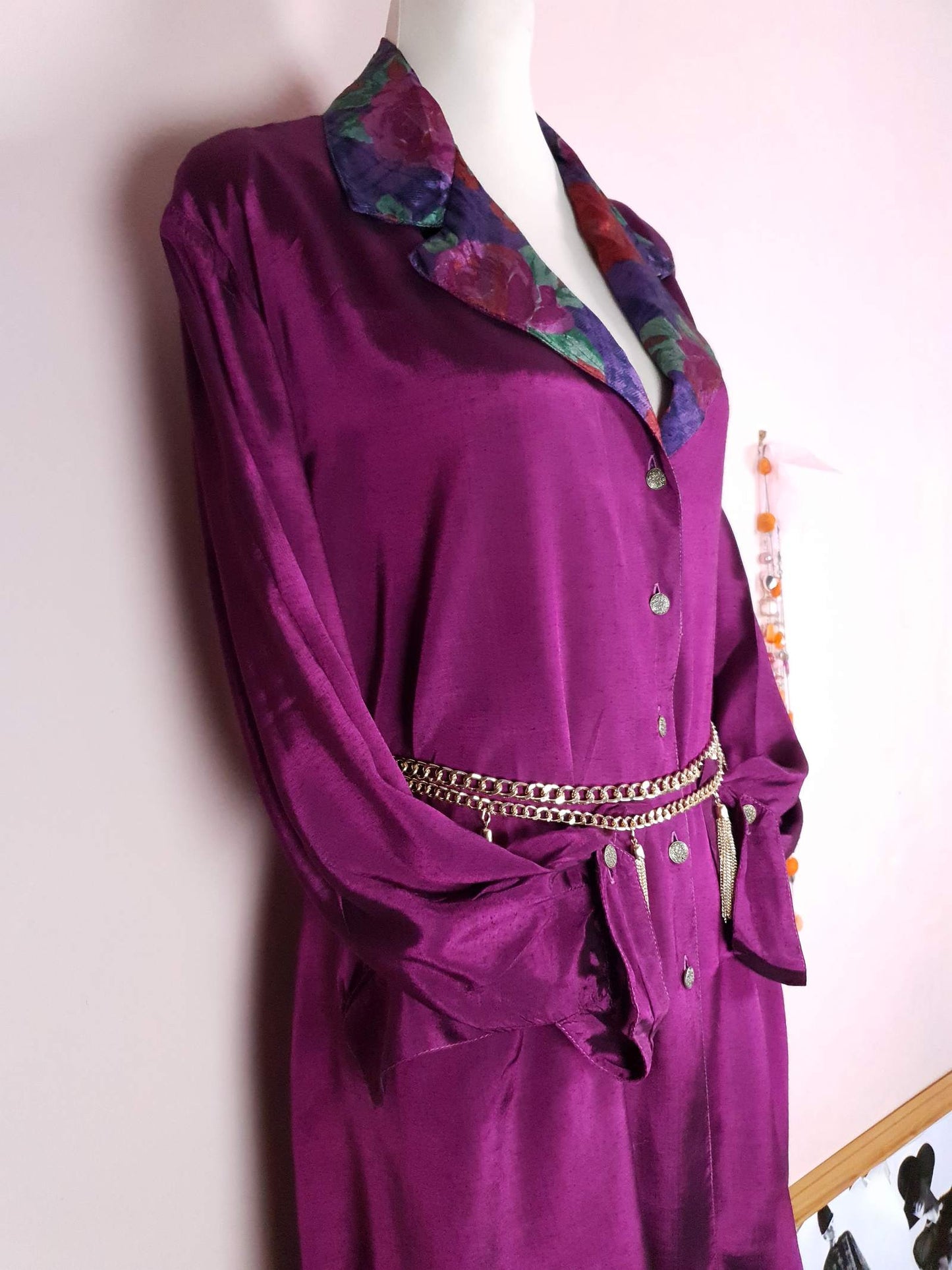 Vintage 1980s Purple Dress Top Shirt Blouse Silk/Rayon Blend