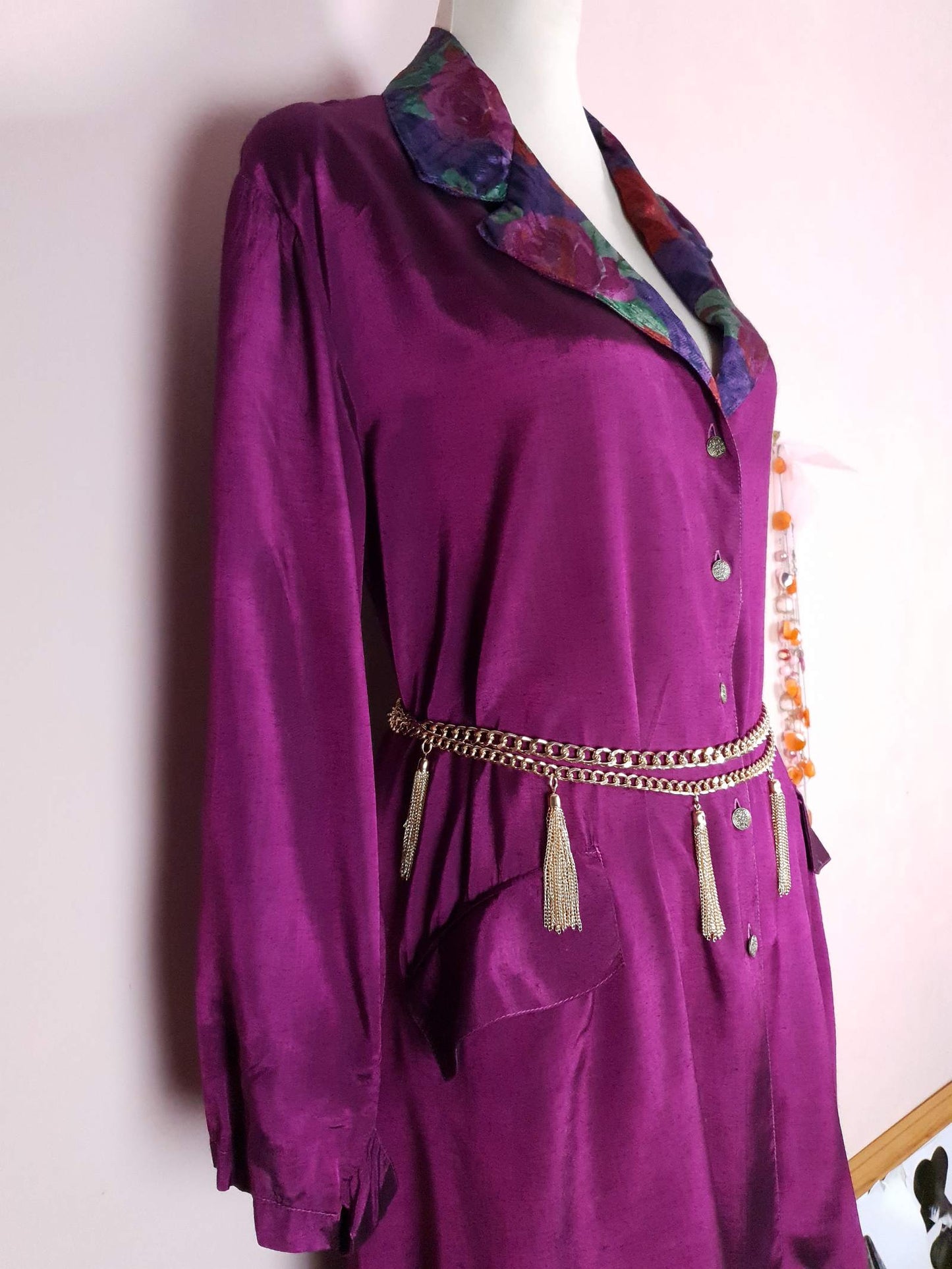 Vintage 1980s Purple Dress Top Shirt Blouse Silk/Rayon Blend