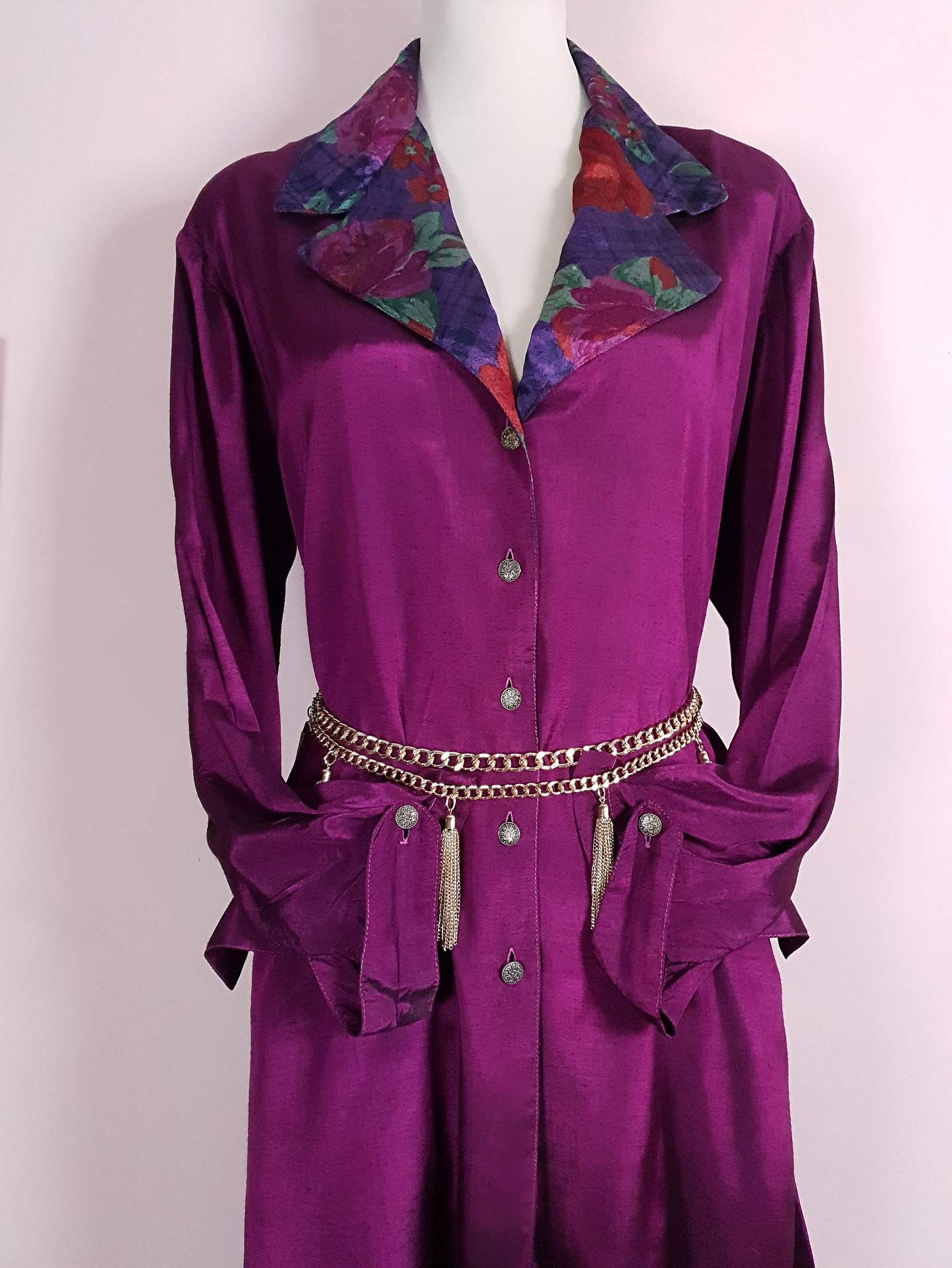 Vintage 1980s Purple Dress Top Shirt Blouse Silk/Rayon Blend