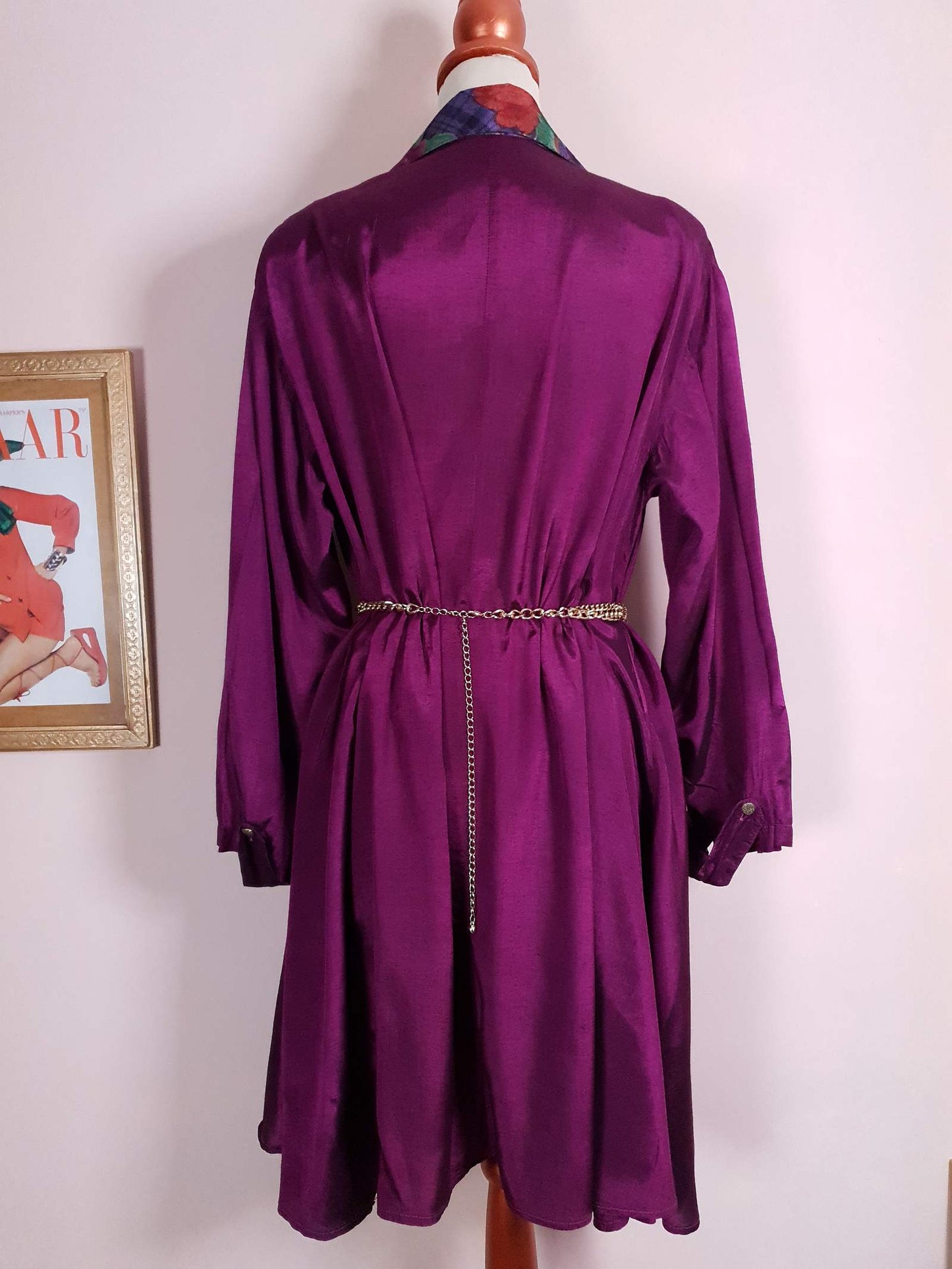 Vintage 1980s Purple Dress Top Shirt Blouse Silk/Rayon Blend