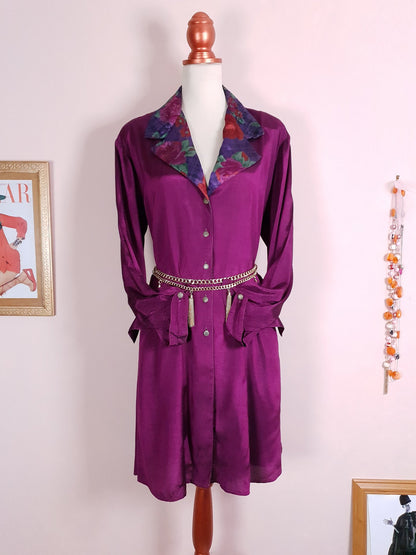 Vintage 1980s Purple Dress Top Shirt Blouse Silk/Rayon Blend