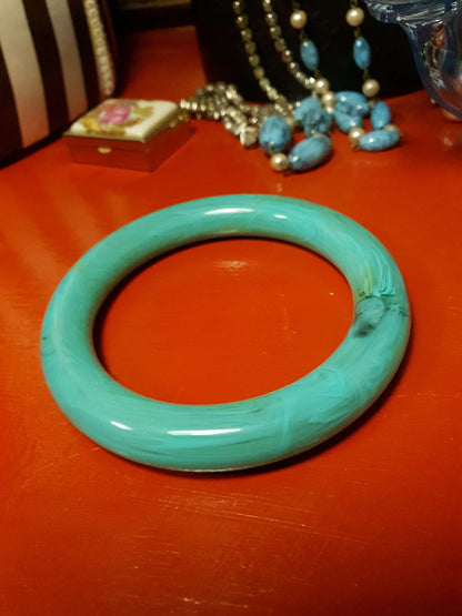Vintage 1970s Green Resin Bangles Bracelet Set Of Three Retro Aqua Turquoise