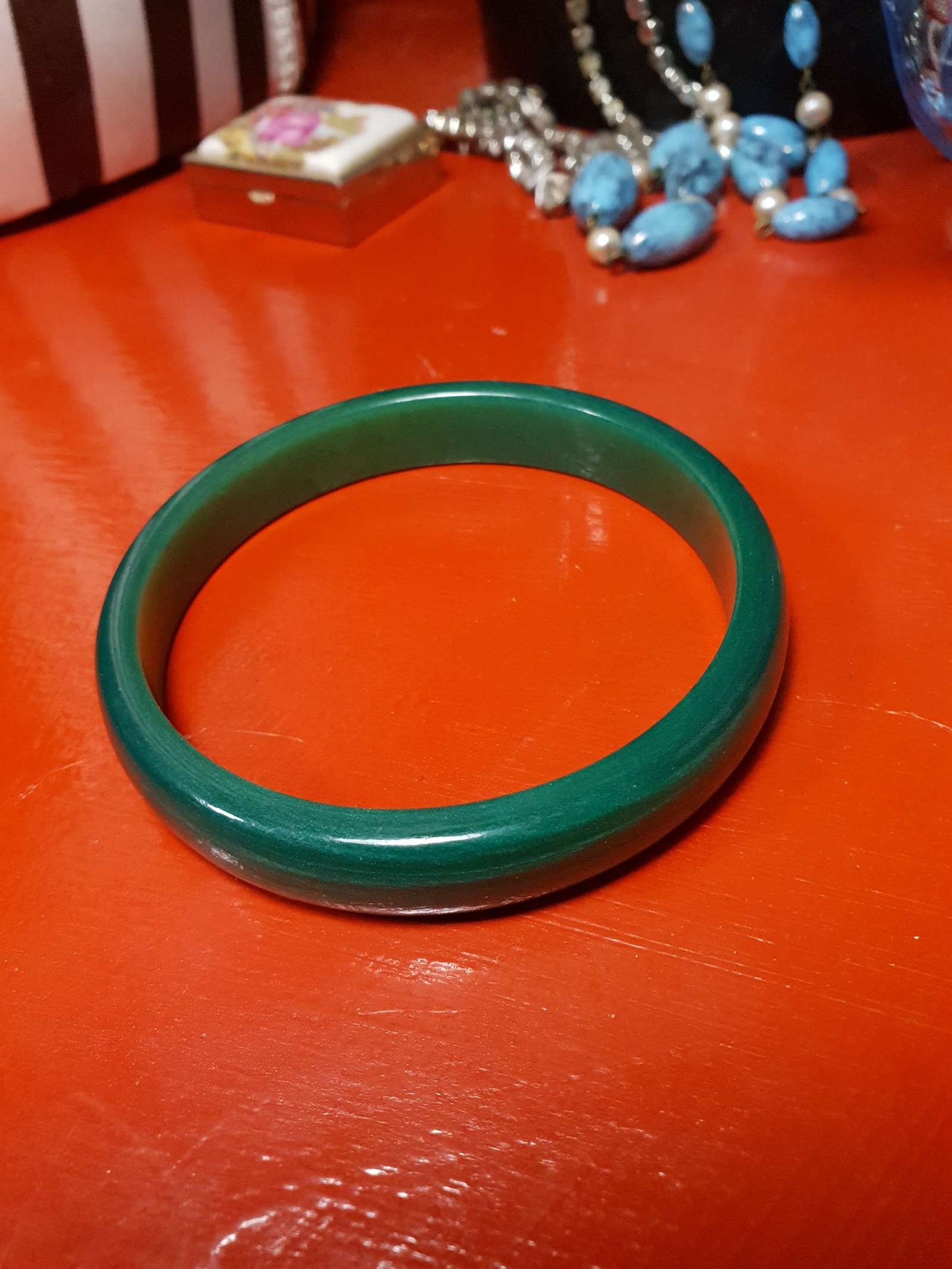 Vintage 1970s Green Resin Bangles Bracelet Set Of Three Retro Aqua Turquoise