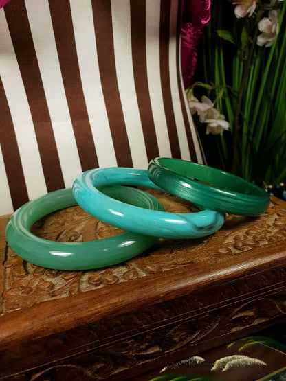 Vintage 1970s Green Resin Bangles Bracelet Set Of Three Retro Aqua Turquoise