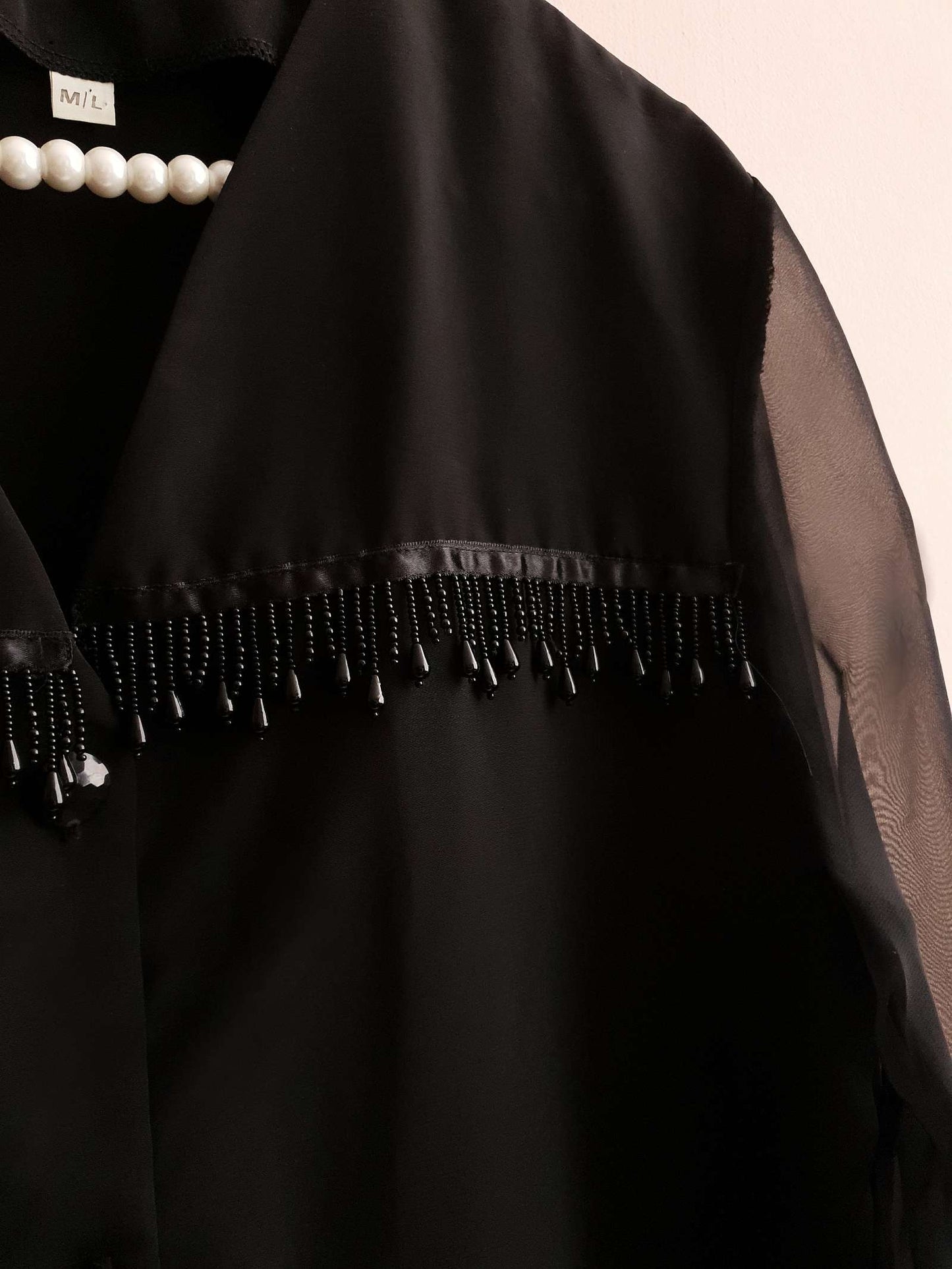 Vintage Black Beaded Boho Shirt 1980s - Blouse Size 16/18 Oversize