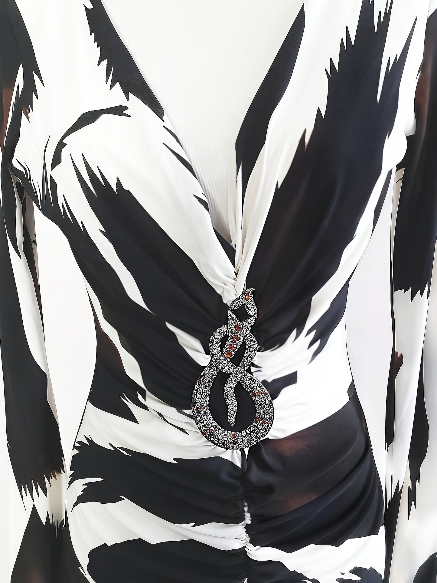 Vintage Black Cream Party Dress 1980s Bodycon Diamante Snake  - Size 10