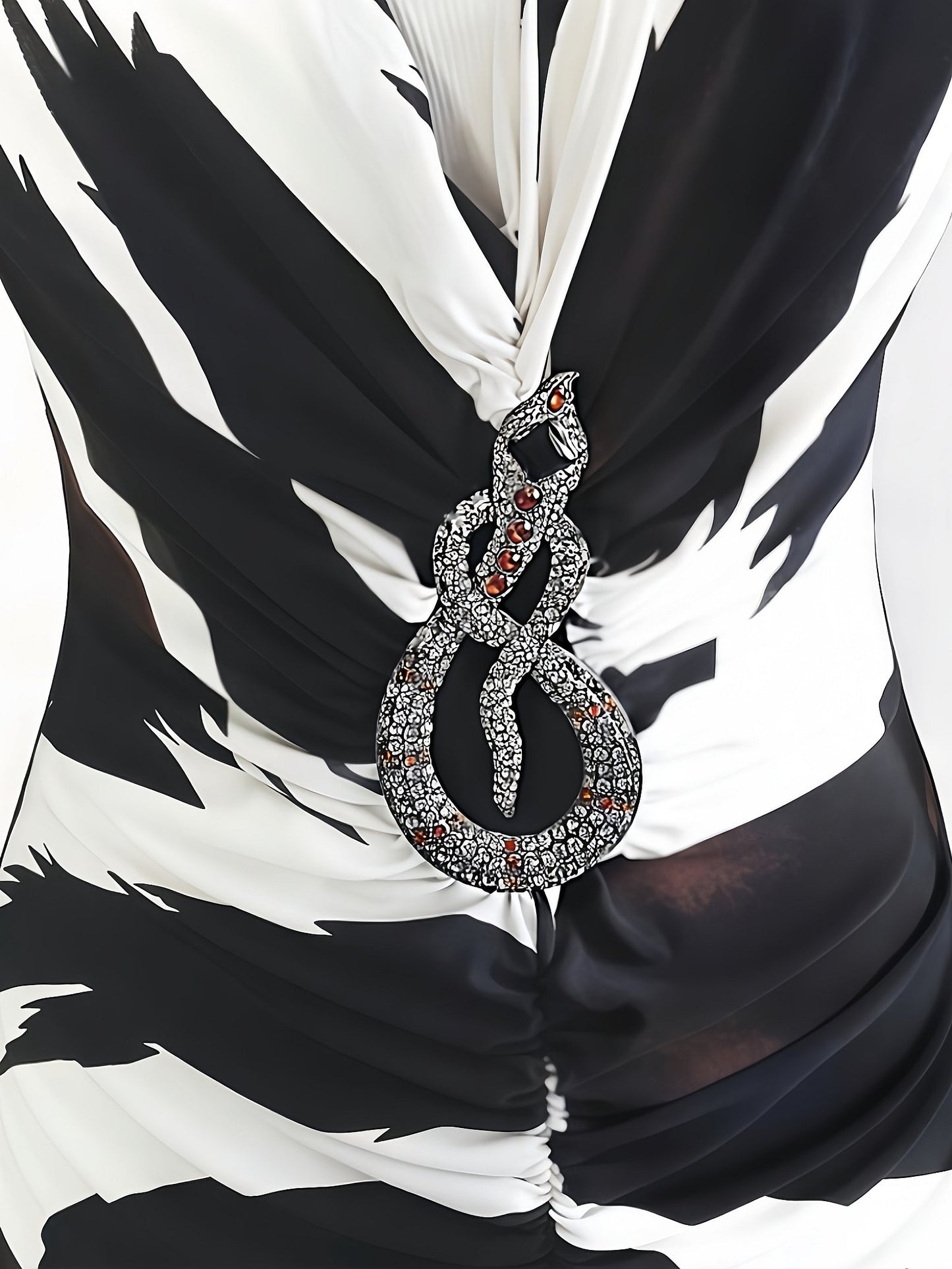 Vintage Black Cream Party Dress 1980s Bodycon Diamante Snake  - Size 10